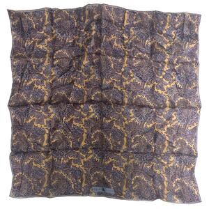 ROBERT TALBOTT Fine Silk Scarf Printed in Italy  Blue Purple Brown Paisley 25"